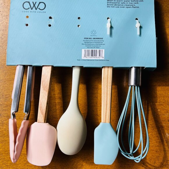 Light Blue & Pink Cook With Color 5 Piece Mini Utensil Set, 8 inches each, Never - Picture 2 of 6